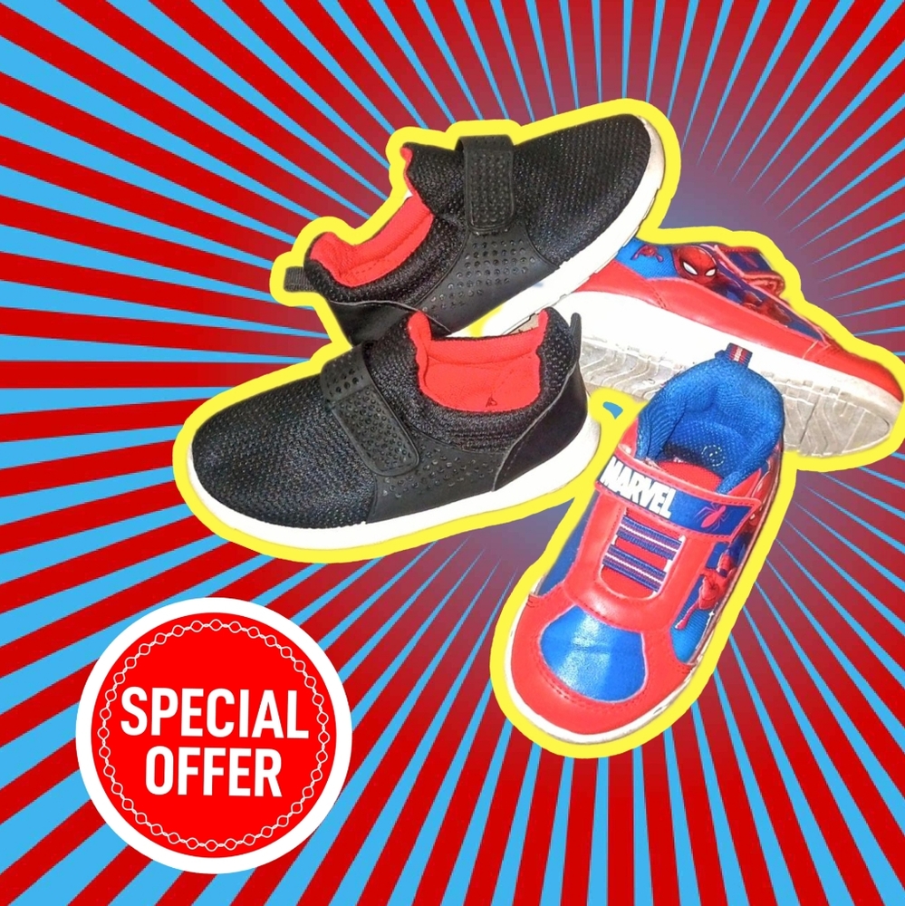 MARVEL:(RED&BLUE)SPIDERMAN & PRO-PLAYER:BLACK SNEAKERS TODDLERS 8&9
